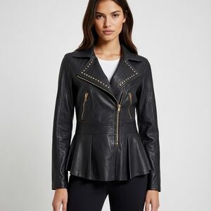 New Black Studded Women's Leather Jacket
